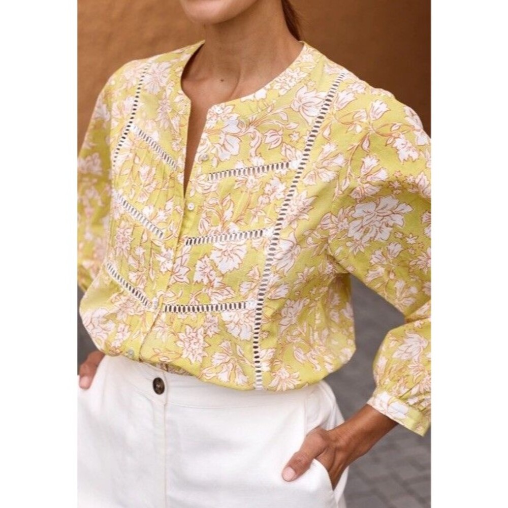 MAYE Paloma Shirt Havana Print Floral Cotton Blouse Size S Boho Top Yellow